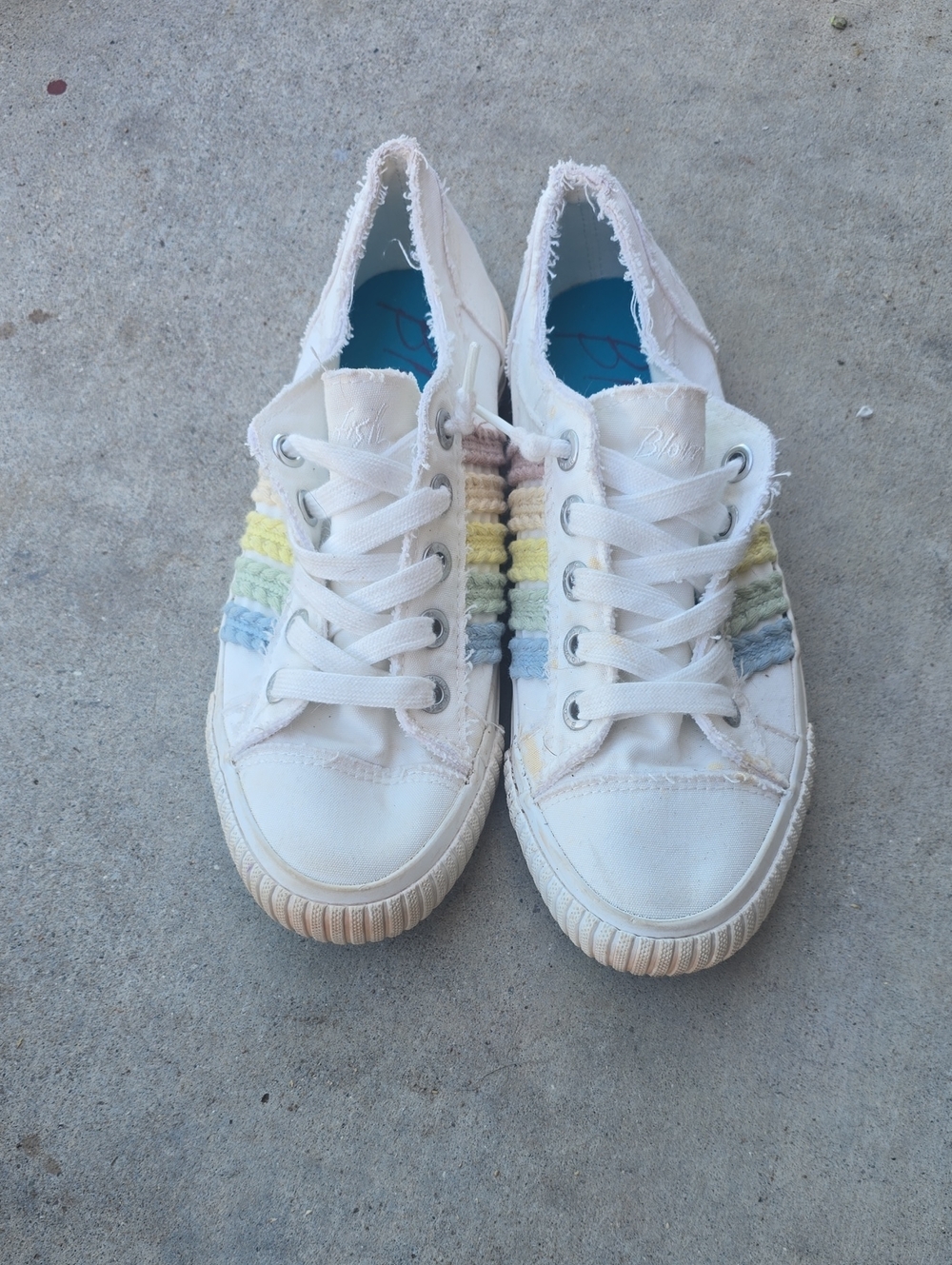 Women's White Canvas Sneakers with Pastel Rainbow Stripes